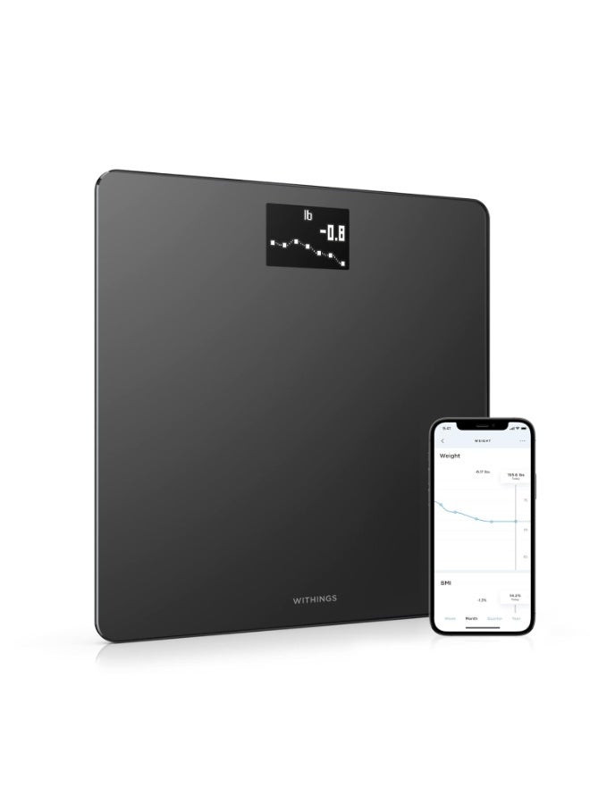 ويذينجز ميزان ذكي رقمي يعمل بتقنية الواي فاي - مع مزامنة تلقائية لتطبيق الهاتف الذكي، ومؤشر كتلة الجسم | سهل الاستخدام لعدة مستخدمين | مزود بميزة تتبع الحمل ووضع الطفل - WBS06 - أسود - Image 1